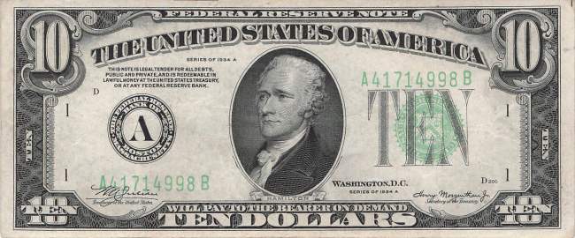 USA p.430Da 10 Dollar 1934 A